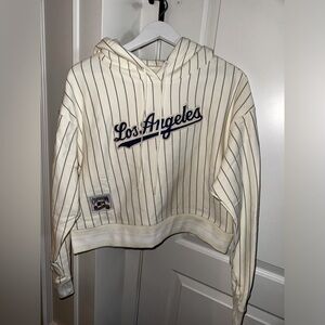 Pro Standard LA Dodgers Retro pinstripe Cropped Hoodie Womens Medium NWT